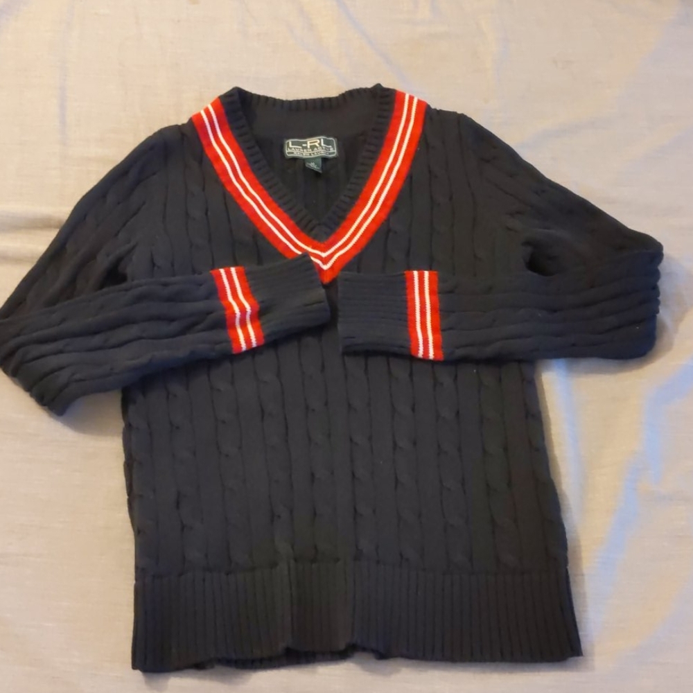 Lauren active v neck varsity sweater cotton navy